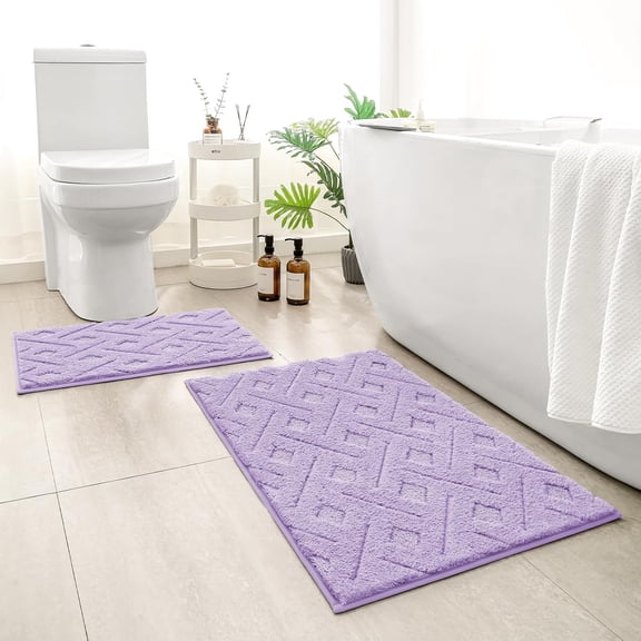 Bathroom Rugs Sets 2 Piece, Extra Soft Shaggy Absorbent Non Slip Machine Washable Grid Bath Mats for Bathroom, Tub and Shower (Lavender Purple)