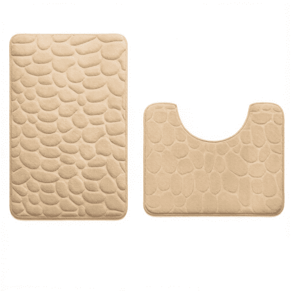 Bathroom Rugs Sets 2 Piece , Minimalist, Non Slip Washable Bath Mat and U-Shaped Toilet Rug (Beigh)