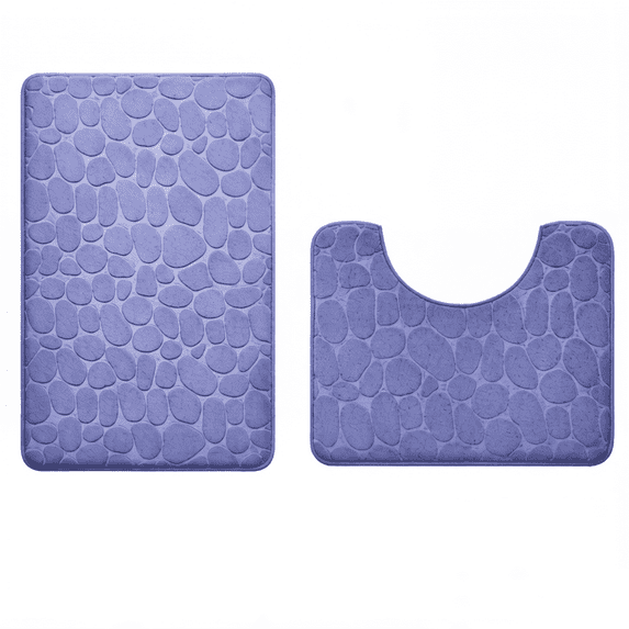 Bathroom Rugs Sets 2 Piece , Minimalist, Non Slip Washable Bath Mat and U-Shaped Toilet Rug (Blue)