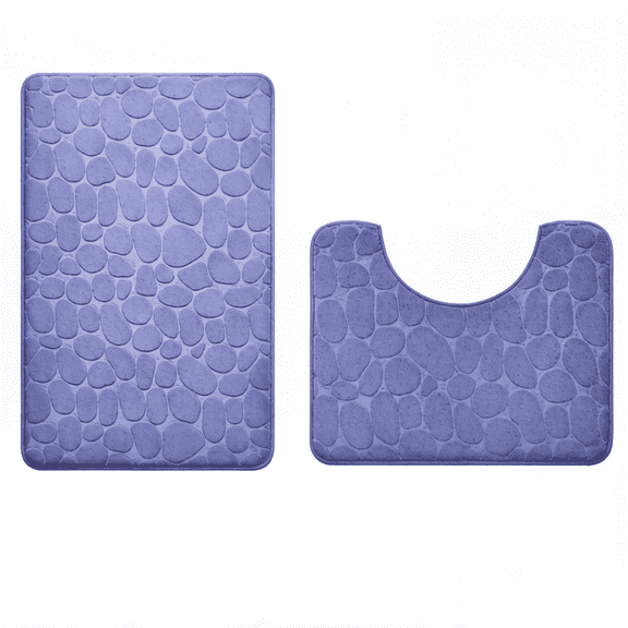 Bathroom Rugs Sets 2 Piece , Minimalist, Non Slip Washable Bath Mat and U-Shaped Toilet Rug (Blue)