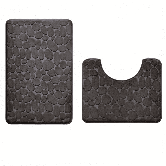 Bathroom Rugs Sets 2 Piece , Minimalist, Non Slip Washable Bath Mat and U-Shaped Toilet Rug (Gray)