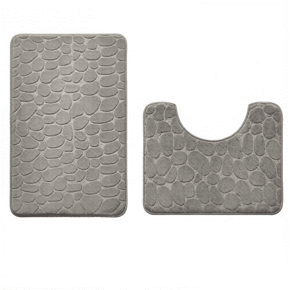 Bathroom Rugs Sets 2 Piece , Minimalist, Non Slip Washable Bath Mat and U-Shaped Toilet Rug (Light Gray)