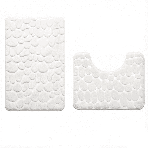 Bathroom Rugs Sets 2 Piece , Minimalist, Non Slip Washable Bath Mat and U-Shaped Toilet Rug (White)