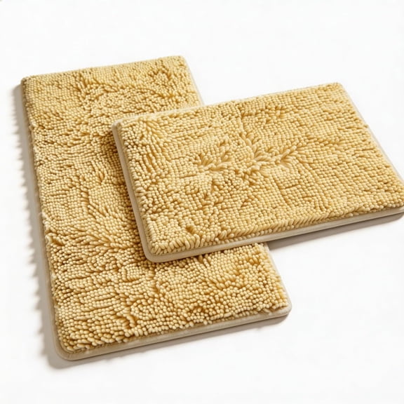 Bathroom Rugs Sets 2 Piece Plush Chenille Bath Rugs Non-Slip Bath Mats Absorbent Shaggy Rugs,Bathtub Mat,Bathroom Mats,Washable Bathroom Carpet for Tub, Shower,Washroom-32x20 24x16 Light Cream