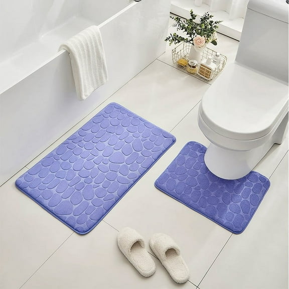 Bathroom Rugs Sets 2 Piece, Rectangular Bathroom Floor Mats and U-Shaped Toilet Floor Mats, Prevents The Bathroom Floor from Slipping(A)