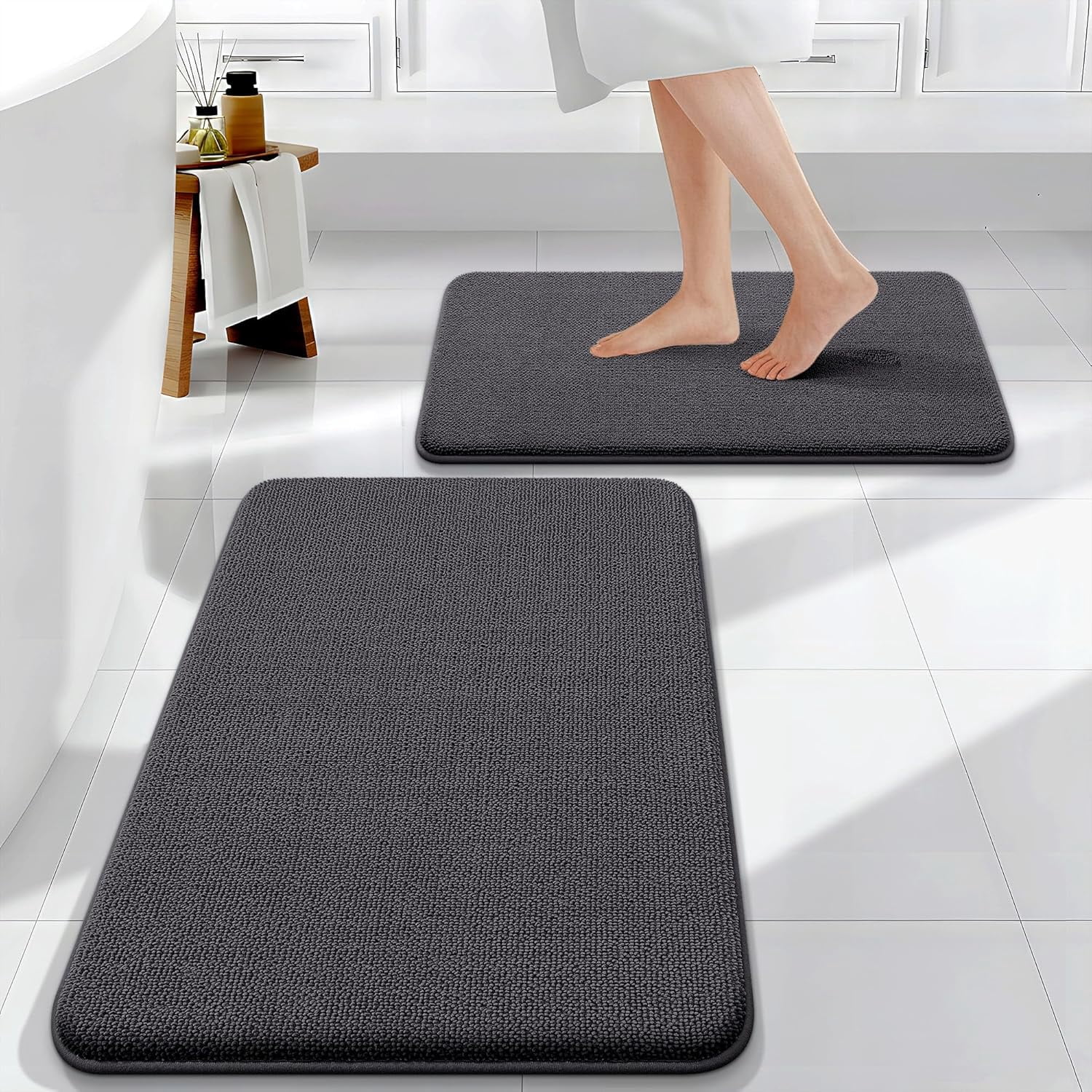 Bathroom Rugs Sets 2 Piece, Soft Absorbent Memory Foam Bath Rug Set, Non-Slip, Quick Dry, Machine Washable Bath Mats for Bathroom, Home Decor Accessories (30"x20"+24"x16", Dark Grey)