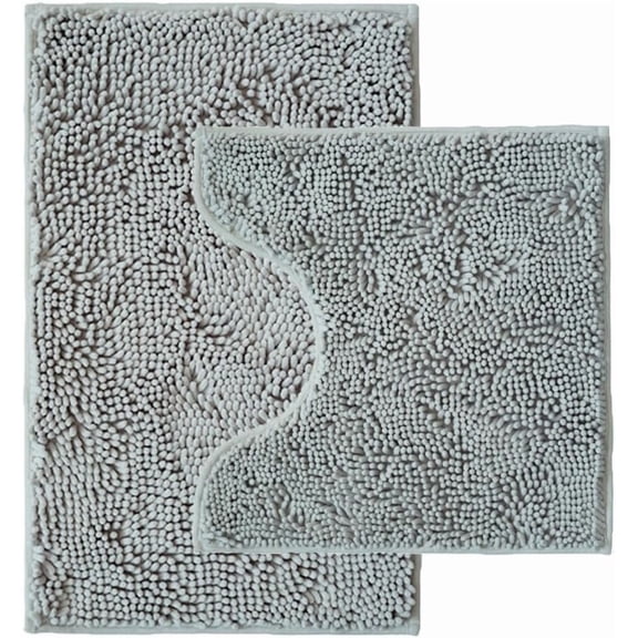 Bathroom Rugs Sets 2 Piece,Super Absorbent Chenille Bath Mats and U-Shaped Toilet Rug,Strong PVC Non Slip Backing,Microfiber Washable Dry Quickly Bath Mats for Bathroom(20"x32"+20"x20"U, Light Grey)