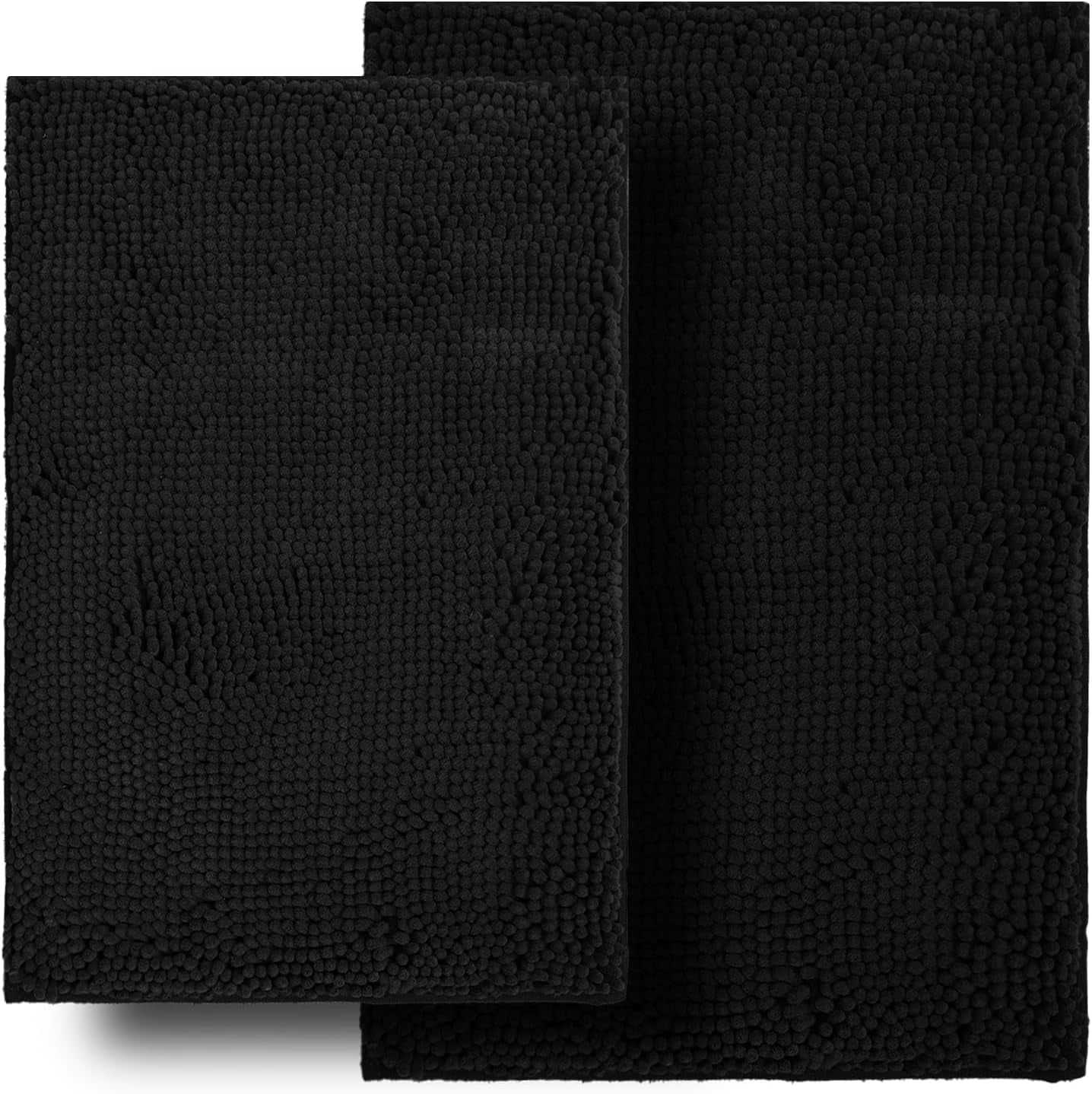 Bathroom Rugs Sets 2 Piece, Ultra Soft Absorbent Bath mat Chenille Bathroom Rug, Antiskid Bath mats Washable Bathroom mat (20x32 inch + 16x24 inch) Black