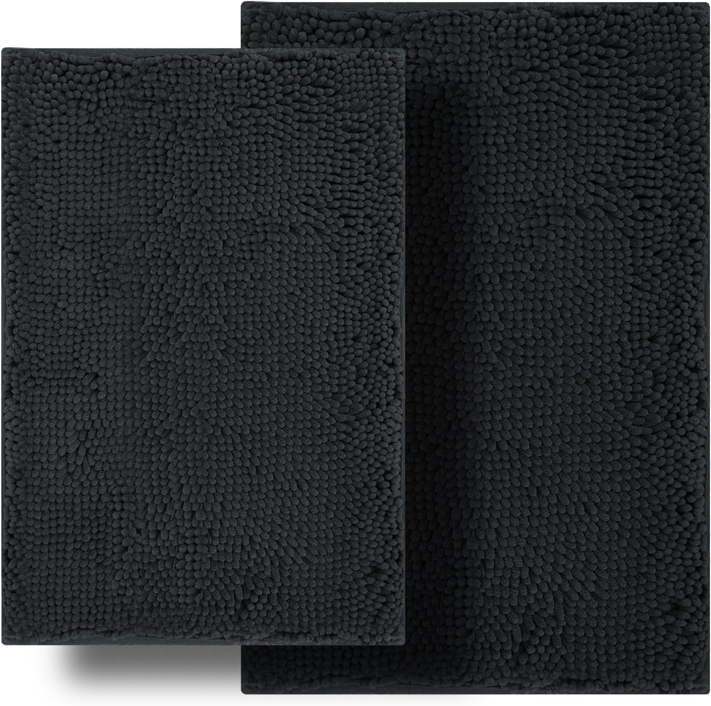 Bathroom Rugs Sets 2 Piece, Ultra Soft Absorbent Bath mat Chenille Bathroom Rug, Antiskid Bath mats Washable Bathroom mat (20x32 inch + 16x24 inch) Dark Gray