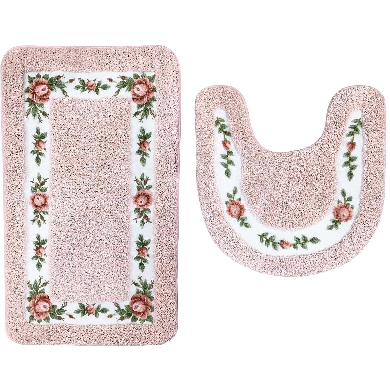 Bathroom Rugs Sets 2 Piece, Ultra Soft Non Slip, Absorbent Floral Rose