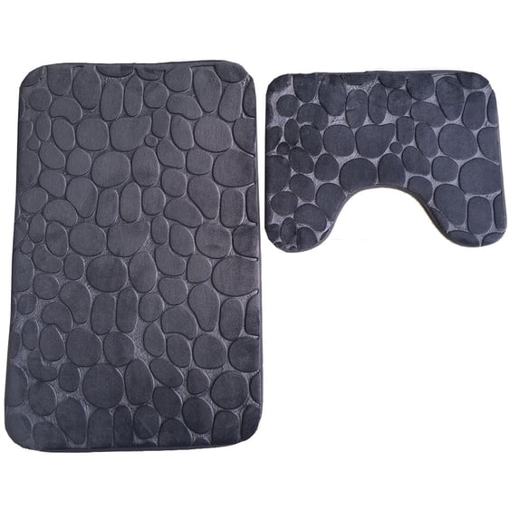 Bathroom Rugs Sets 2 Piece With U Shaped Toilet Mat And Thick Microfiber Bath Mat With PVC Non Slip Rubber Backing
