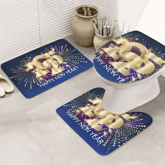 Bathroom Rugs Sets 3 Piece - 2025 New Year 1 Absorbent Non Slip Bath Mats, U-Shape Toilet Lid Cover, Contour Mat, Soft Washable Shower Mats Bath Rug Mat for Bathroom Tub Toilet