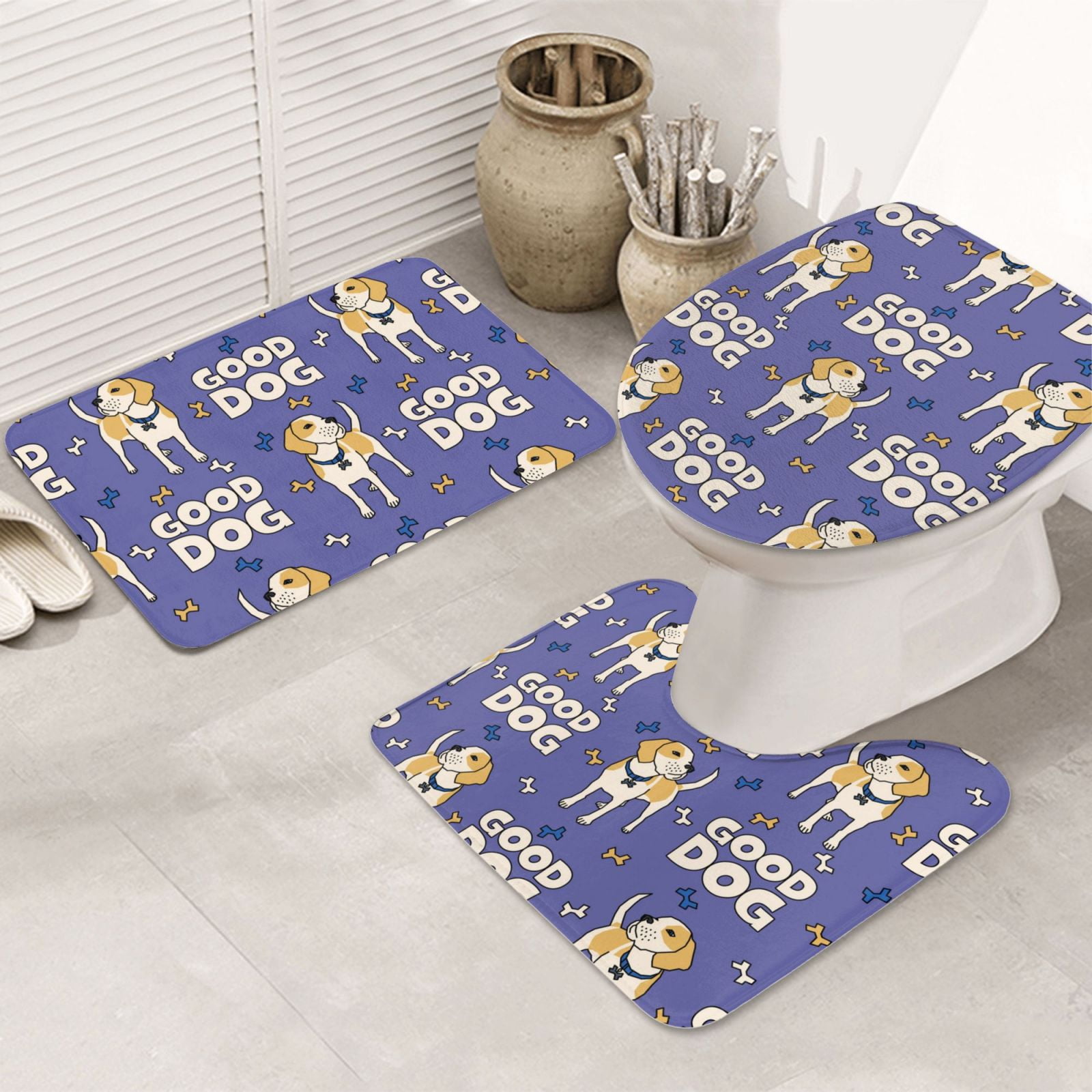 Bathroom Rugs Sets 3 Piece, Beagle Dog good Soft Bath Mats for Bathroom