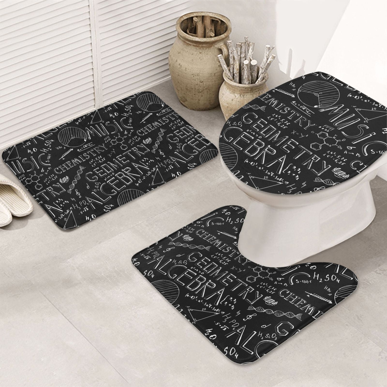 Bathroom Rugs Sets 3 Piece Black Scientific Absorbent Bathroom Mat