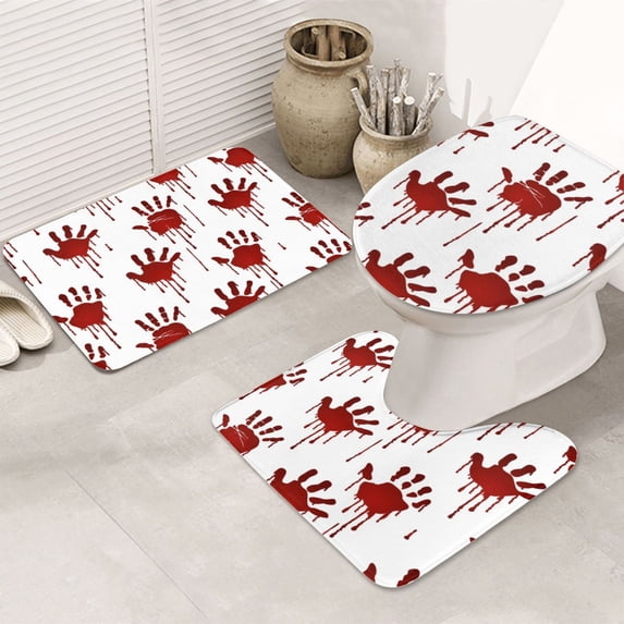 Bathroom Rugs Sets 3 Piece - Bloody Hand 1 Absorbent Non Slip Bath Mats, U-Shape Toilet Lid Cover, Contour Mat, Soft Washable Shower Mats Bath Rug Mat for Bathroom Tub Toilet