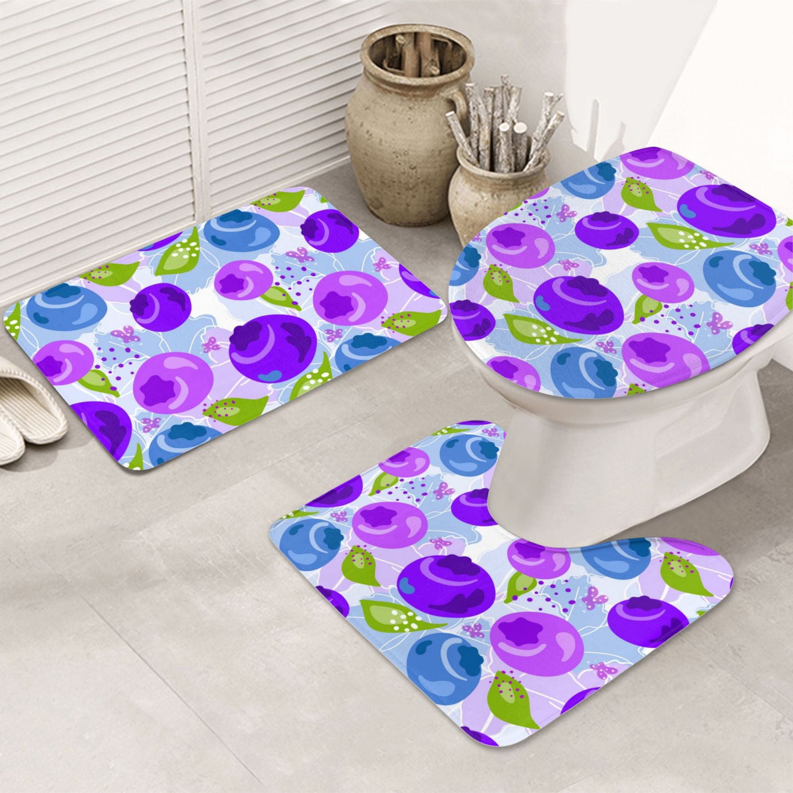 Bathroom Rugs Sets 3 Piece - Blueberry cute Print Non Slip Washable ...
