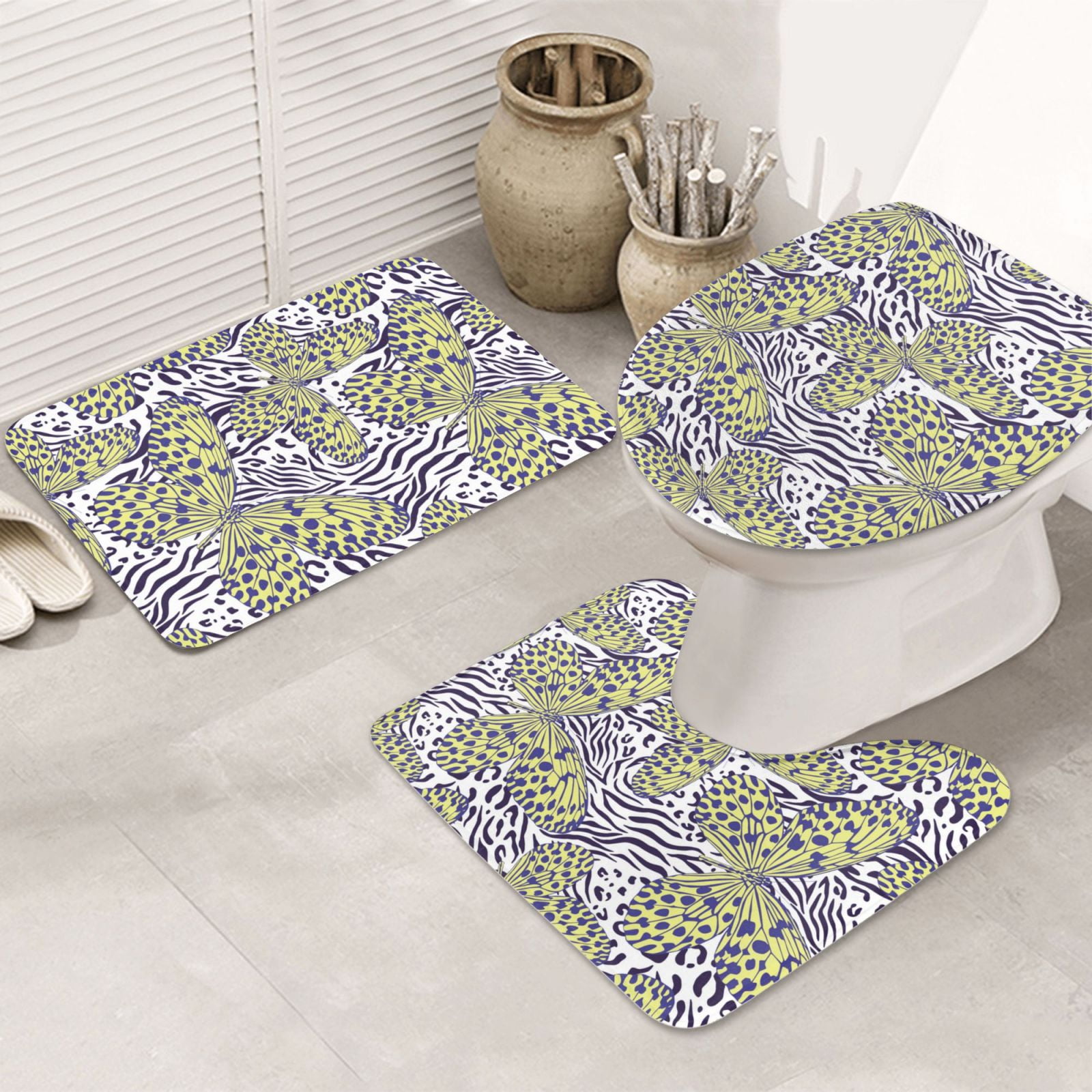 Bathroom Rugs Sets 3 Piece Butterfly zebra leopard print Absorbent