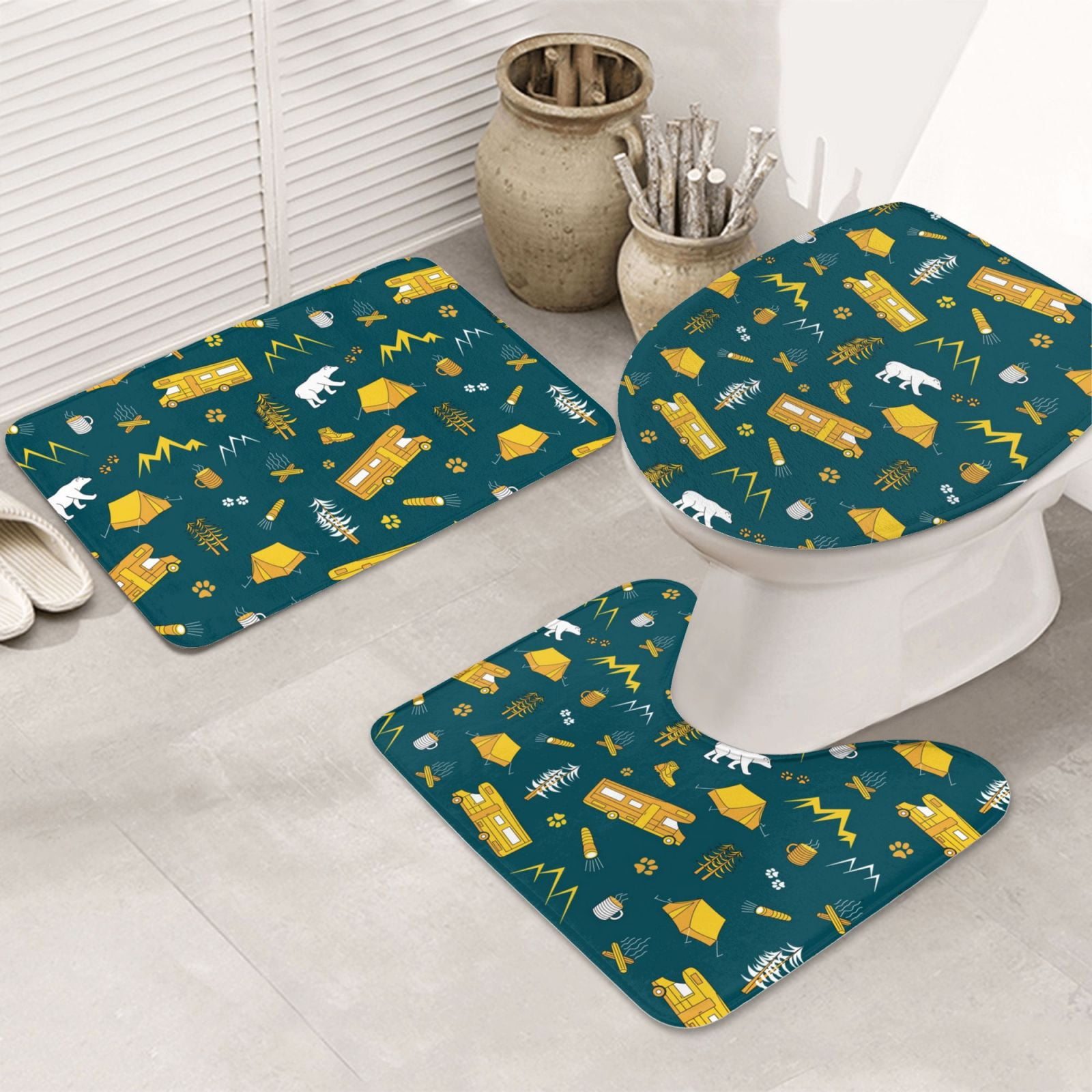 Bathroom Rugs Sets 3 Piece, Camping Bathroom Rug Set Cute Bathroom