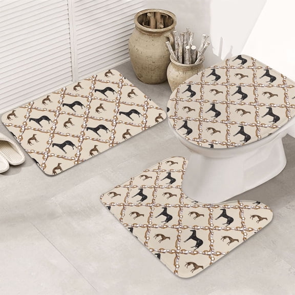Bathroom Rugs Sets 3 Piece - Cartoon Cool Horse Hunting Dog Absorbent Non Slip Bath Mats, U-Shape Toilet Lid Cover, Contour Mat, Soft Washable Shower Mats Bath Rug Mat for Bathroom Tub Toilet
