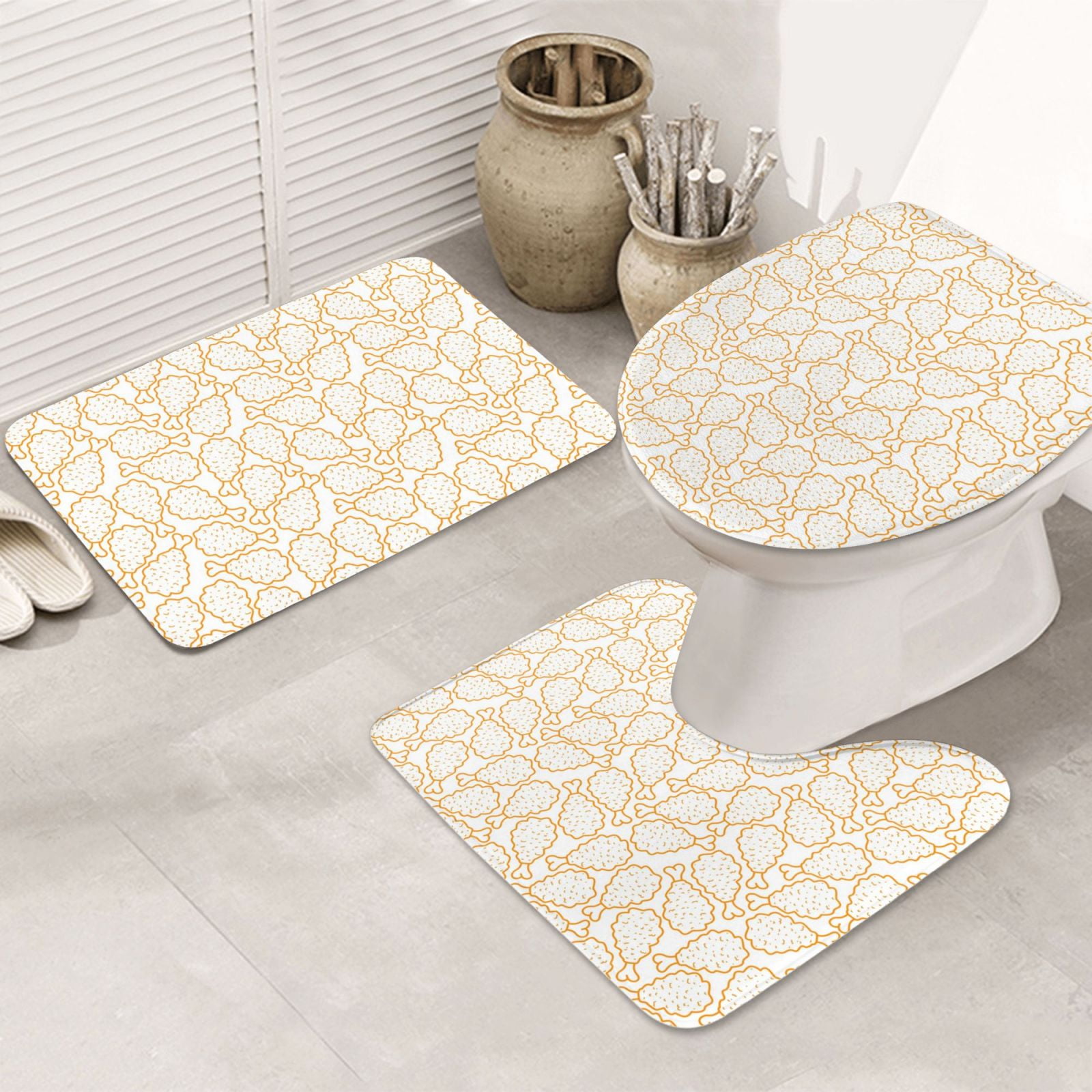 Bathroom Rugs Sets 3 Piece, Chicken Leg Cute Bath Mats for Bathroom