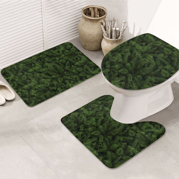 Bathroom Rugs Sets 3 Piece - Christmas Tree Branches Absorbent Non Slip Bath Mats, U-Shape Toilet Lid Cover, Contour Mat, Soft Washable Shower Mats Bath Rug Mat for Bathroom Tub Toilet