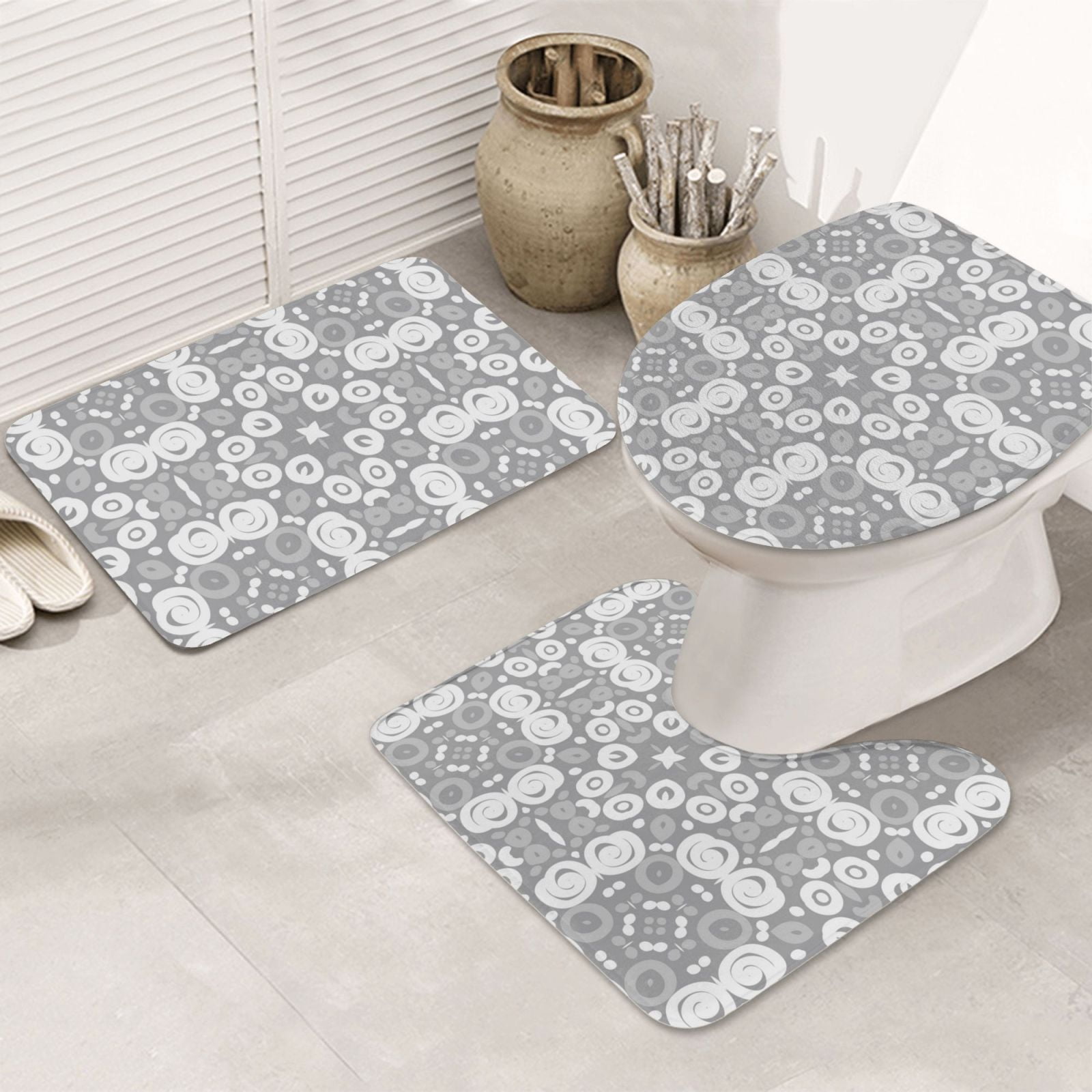 Bathroom Rugs Sets 3 Piece Circular pattern A Soft Non Slip Bathroom Mat, Absorbent Toilet Mat ...