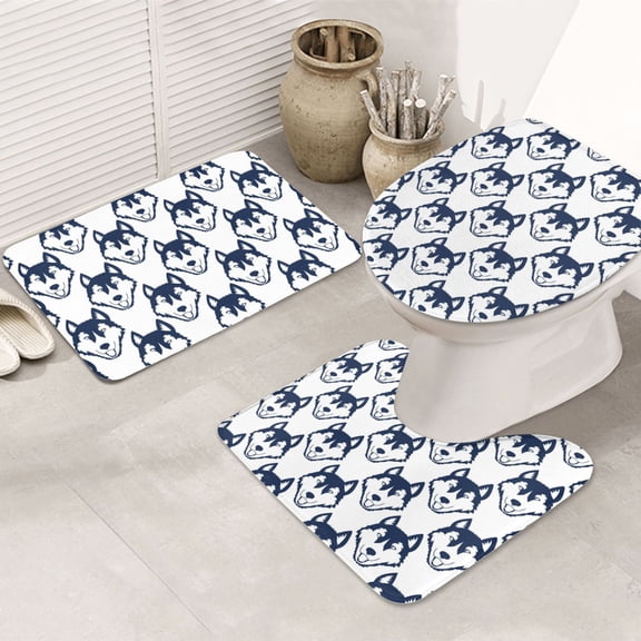 Bathroom Rugs Sets 3 Piece - Classic Cute Cartoon Husky Funny Absorbent Non Slip Bath Mats, U-Shape Toilet Lid Cover, Contour Mat, Soft Washable Shower Mats Bath Rug Mat for Bathroom Tub Toilet