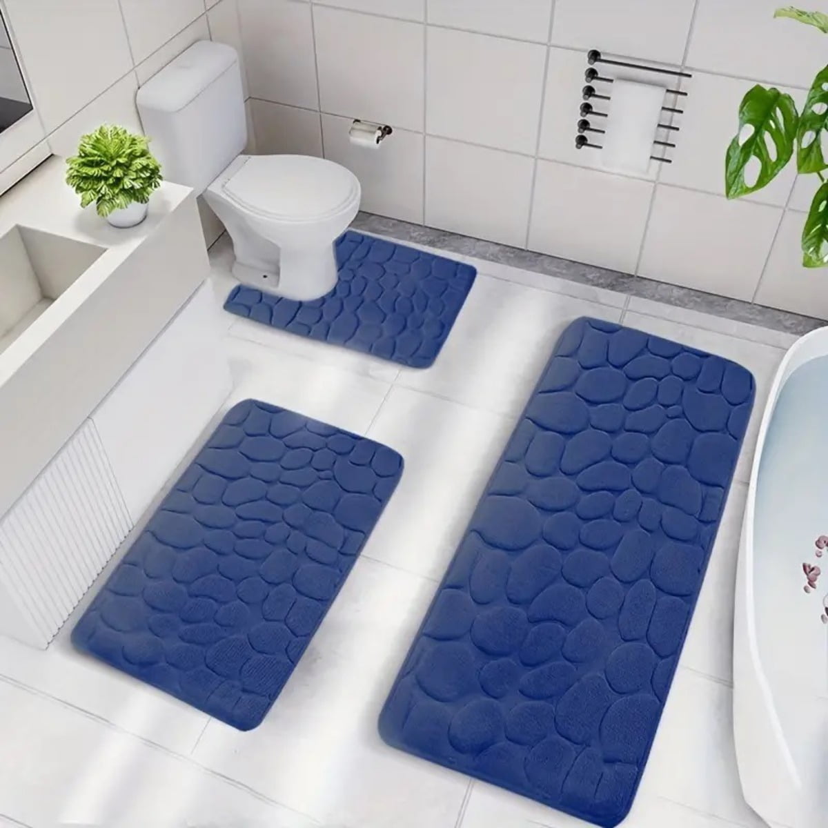 Bathroom Rugs Sets 3 Piece, Cobblestone Memory Foam Bathroom Mats Set ...