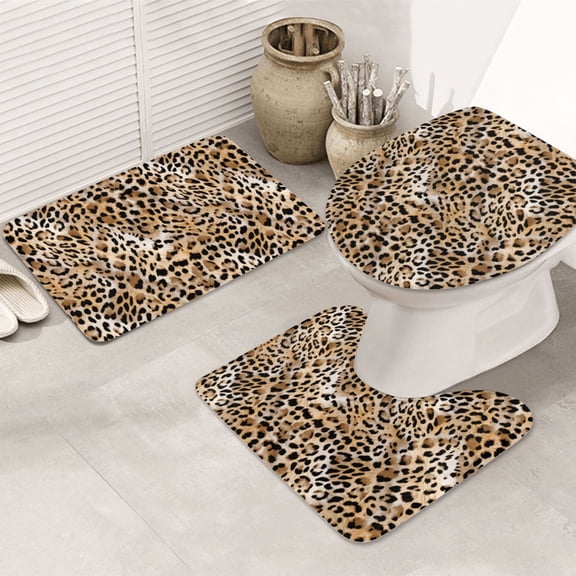 Bathroom Rugs Sets 3 Piece - Colorful leopard print cool Absorbent Non Slip Bath Mats, U-Shape Toilet Lid Cover, Contour Mat, Soft Washable Shower Mats Bath Rug Mat for Bathroom Tub Toilet