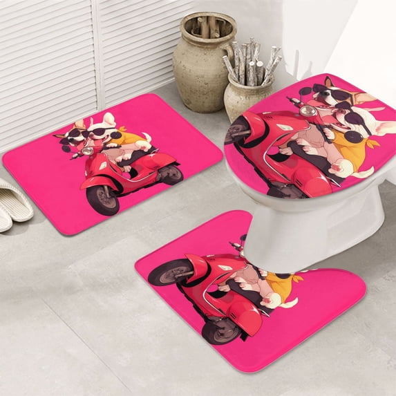 Bathroom Rugs Sets 3 Piece - Cool French Bulldog No.144 Absorbent Non Slip Bath Mats, U-Shape Toilet Lid Cover, Contour Mat, Soft Washable Shower Mats Bath Rug Mat for Bathroom Tub Toilet
