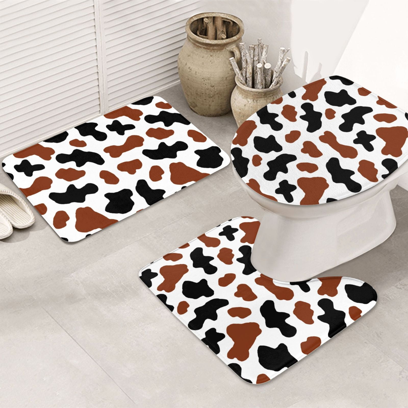 Bathroom Rugs Sets 3 Piece, Cowboy black brown cow print Bathroom Rug