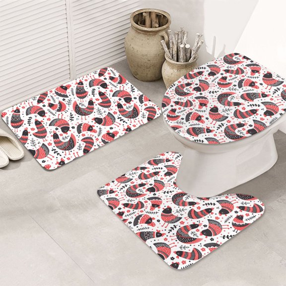 Bathroom Rugs Sets 3 Piece - Cute Chickens Absorbent Non Slip Bath Mats, U-Shape Toilet Lid Cover, Contour Mat, Soft Washable Shower Mats Bath Rug Mat for Bathroom Tub Toilet