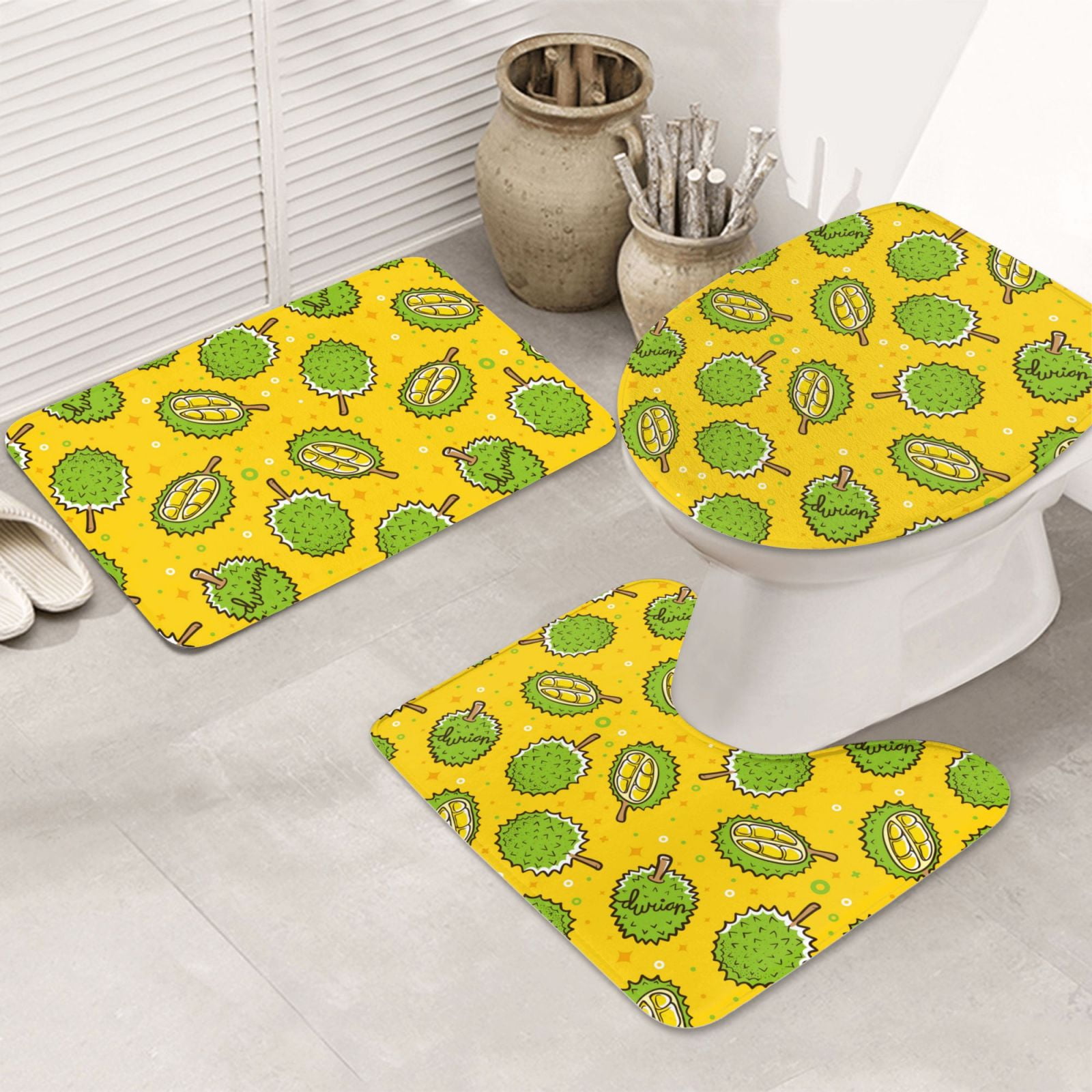 Bathroom Rugs Sets 3 Piece Cute Durian Starry Sky Yellow Absorbent