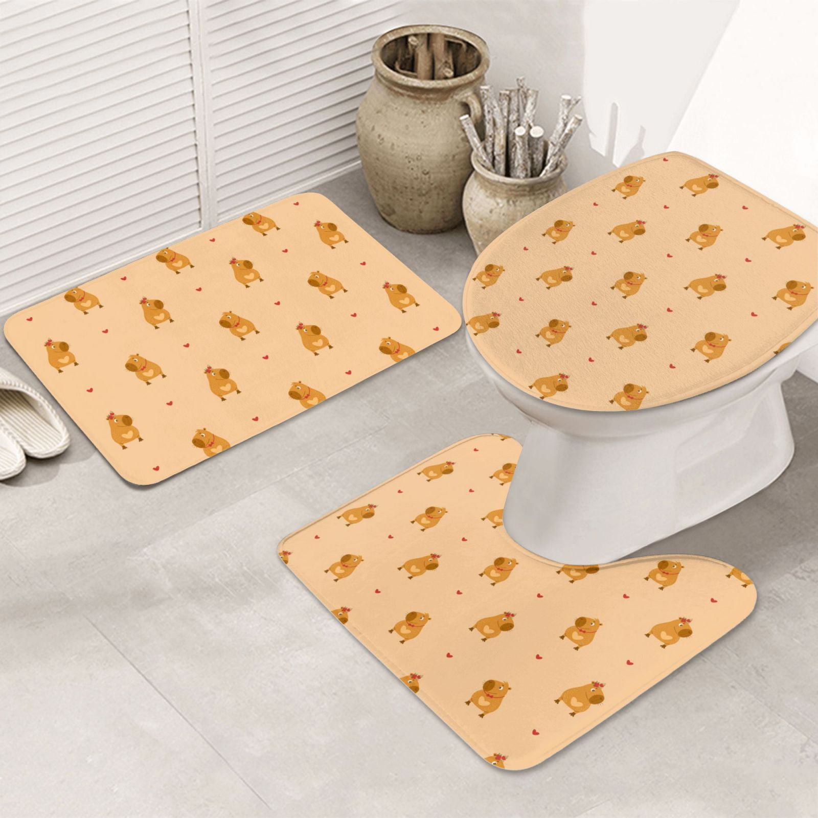 Bathroom Rugs Sets 3 Piece - Cute Heart Capybaras Absorbent Non Slip ...