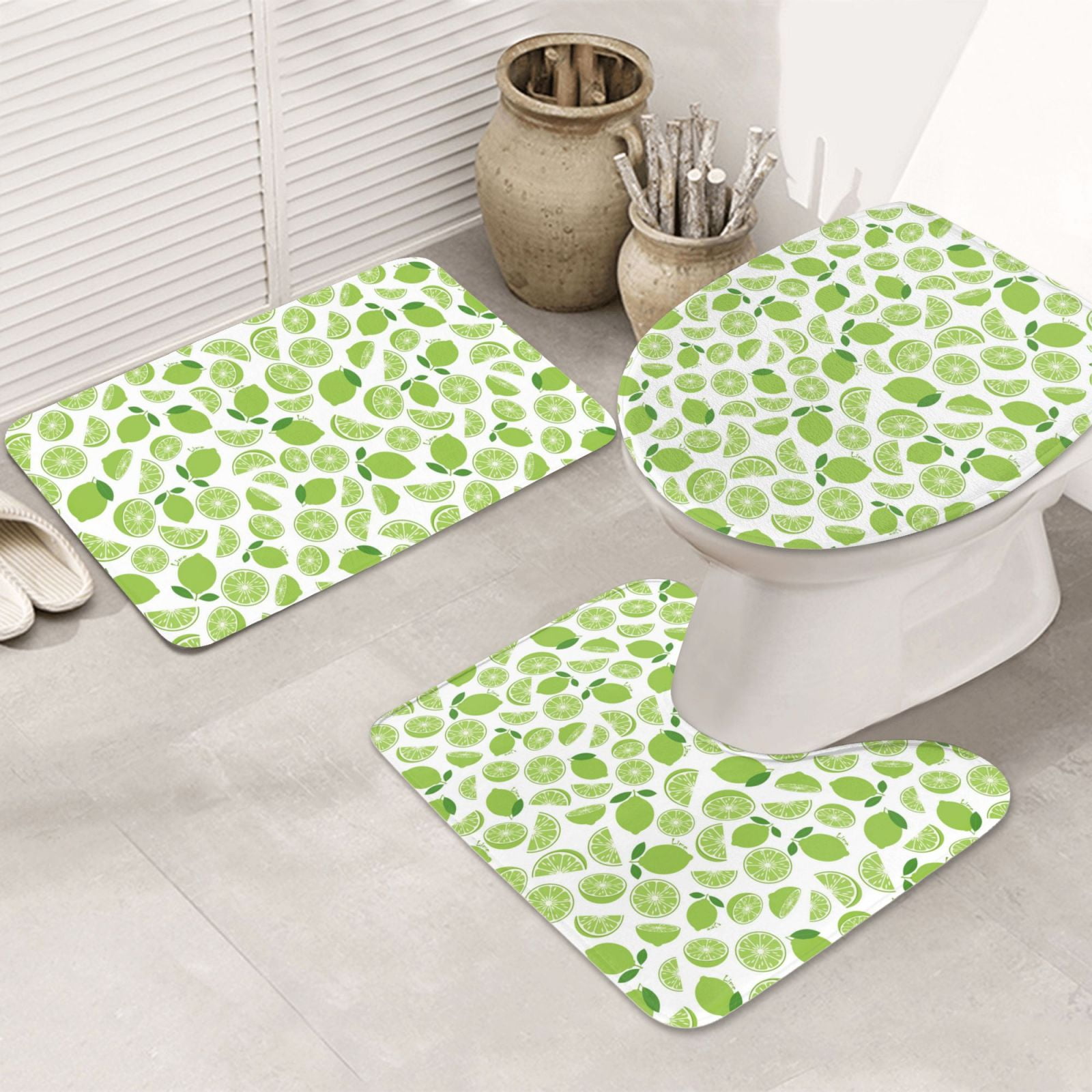 Bathroom Rugs Sets 3 Piece, Cute Limes Sea Green Bath Mats for Bathroom with Toilet Lid Cover ...