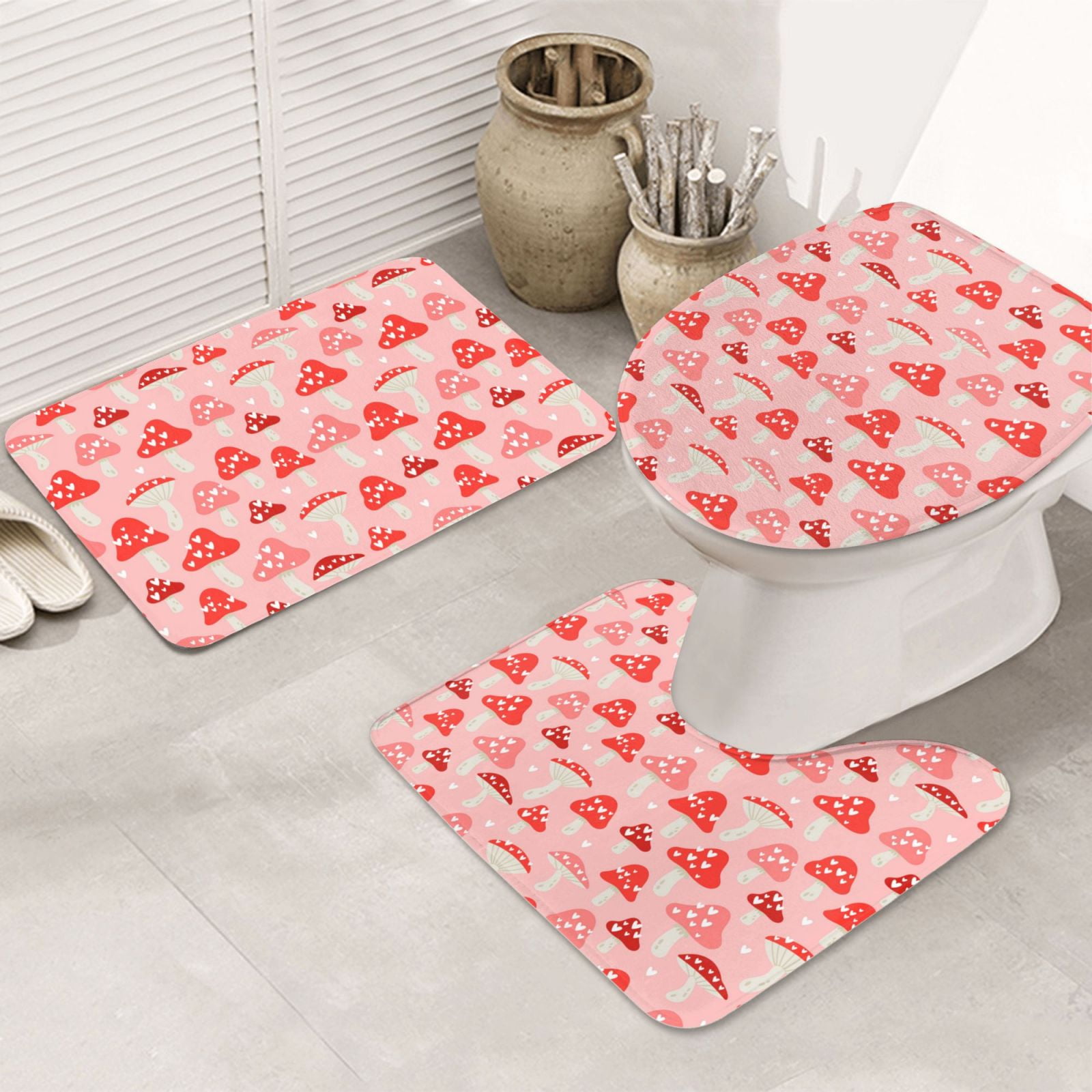 Bathroom Rugs Sets 3 Piece, Cute Mushroom1 Soft Bath Mats for Bathroom