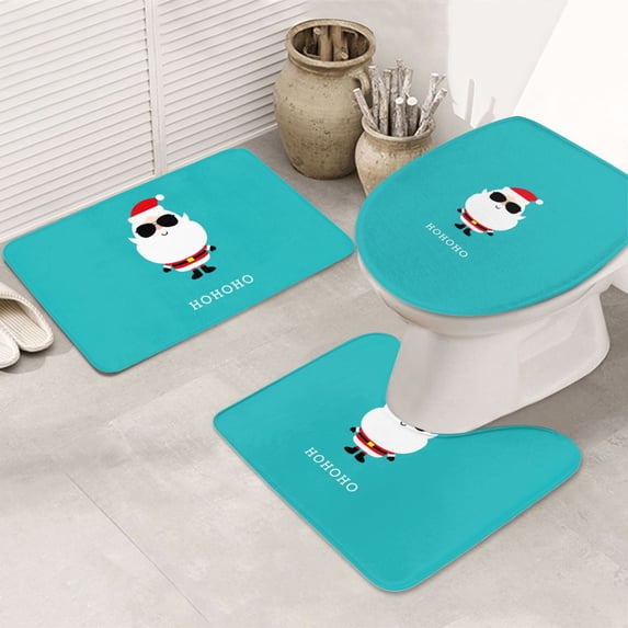 Bathroom Rugs Sets 3 Piece - Cute Santa Claus Absorbent Non Slip Bath Mats, U-Shape Toilet Lid Cover, Contour Mat, Soft Washable Shower Mats Bath Rug Mat for Bathroom Tub Toilet