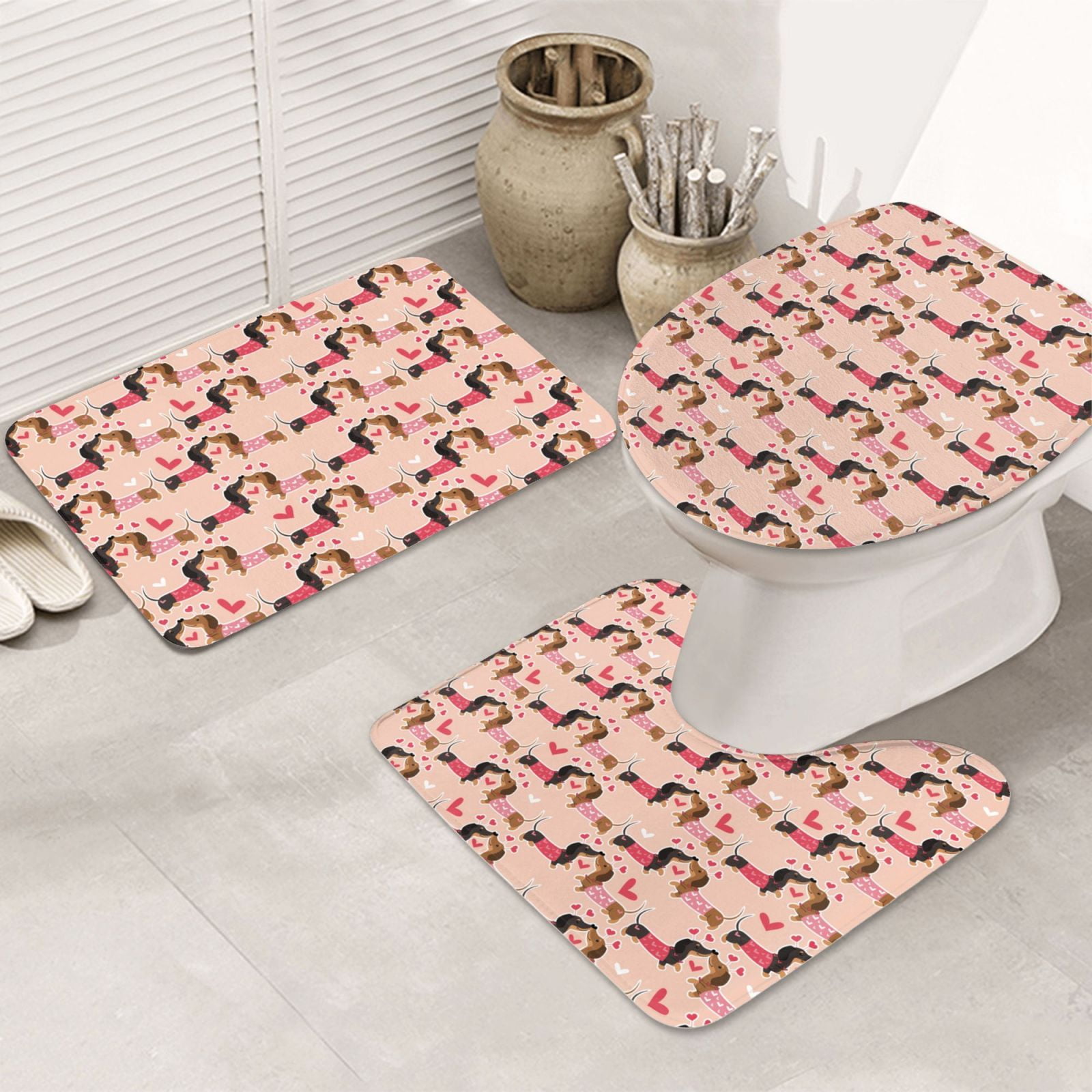Bathroom Rugs Sets 3 Piece Dachshund Dog Puppy No.1038 Non Slip