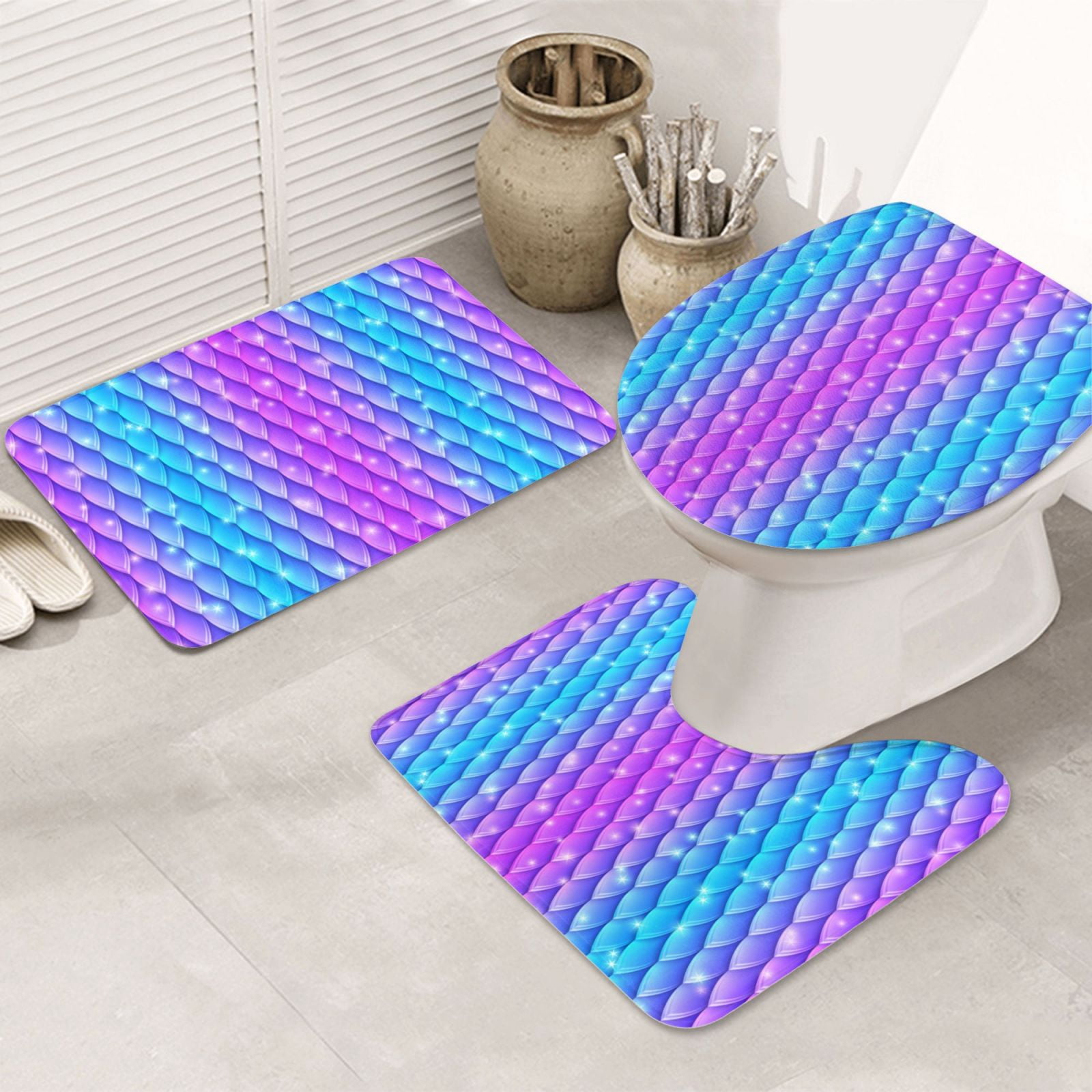 Bathroom Rugs Sets 3 Piece - Dragon Skin Fish Scale Absorbent Non Slip ...