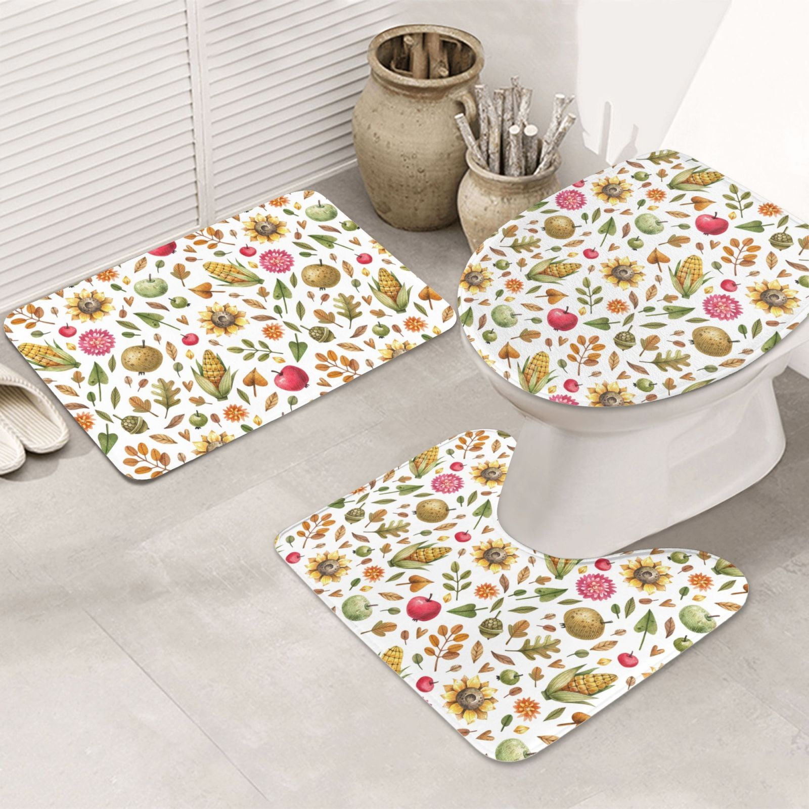 Bathroom Rugs Sets 3 Piece Fall Fruits And Vegetables Absorbent Non