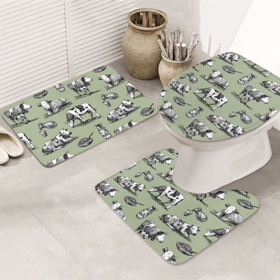 Bathroom Rugs Sets 3 Piece - Farm Cows Absorbent Non Slip Bath Mats, U-Shape Toilet Lid Cover, Contour Mat, Soft Washable Shower Mats Bath Rug Mat for Bathroom Tub Toilet