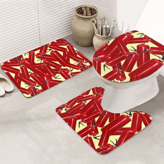 Bathroom Rugs Sets 3 Piece - Fire Extinguisher Absorbent Non Slip Bath Mats, U-Shape Toilet Lid Cover, Contour Mat, Soft Washable Shower Mats Bath Rug Mat for Bathroom Tub Toilet