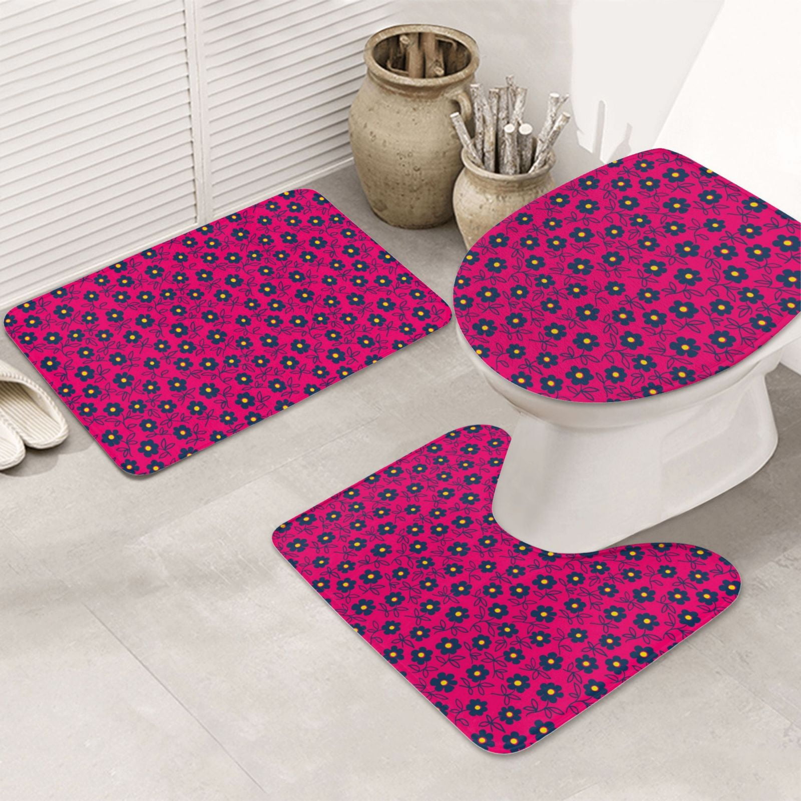 Bathroom Rugs Sets 3 Piece, Floral Colorful Bath Mats for Bathroom with ...