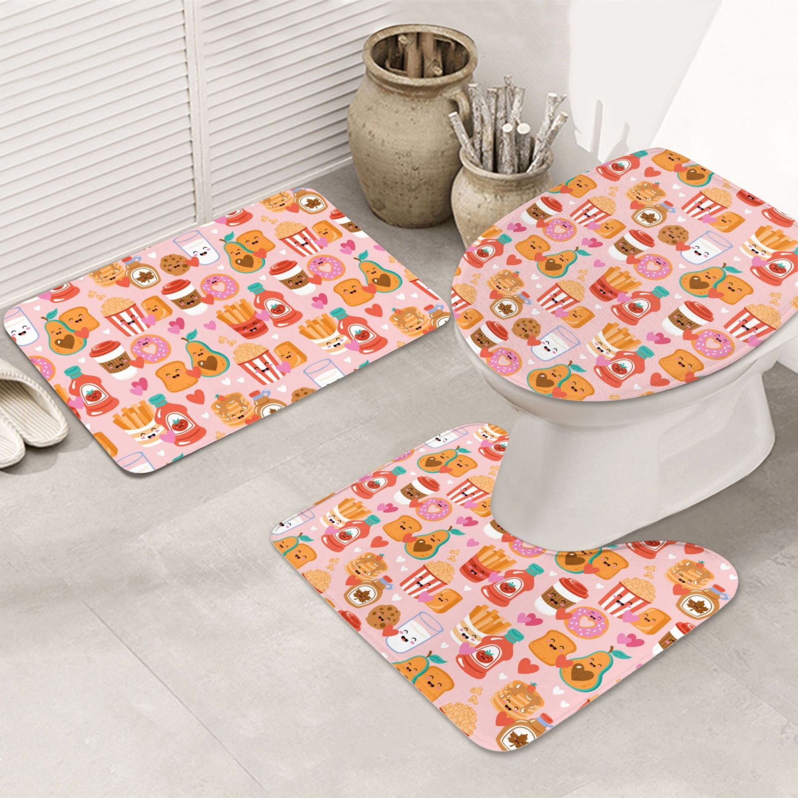 Bathroom Rugs Sets 3 Piece Funny Food Absorbent Bathroom Mat Rugs Non