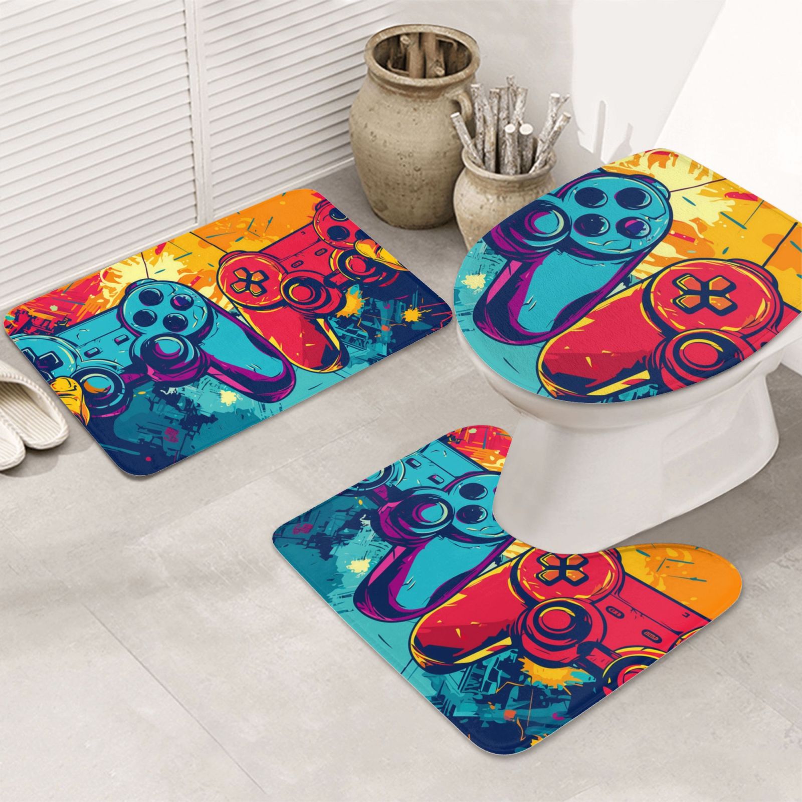 Bathroom Rugs Sets 3 Piece Gaming Non Slip Washable Bath Mats, U