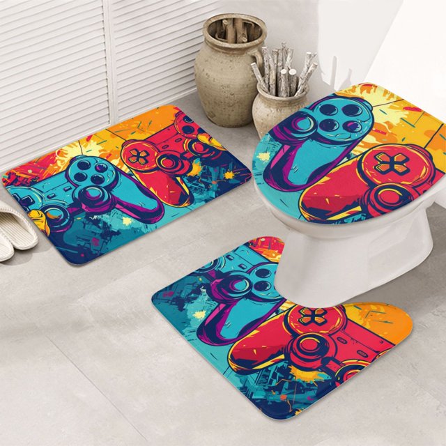 Bathroom Rugs Sets 3 Piece Gaming Non Slip Washable Bath Mats, U