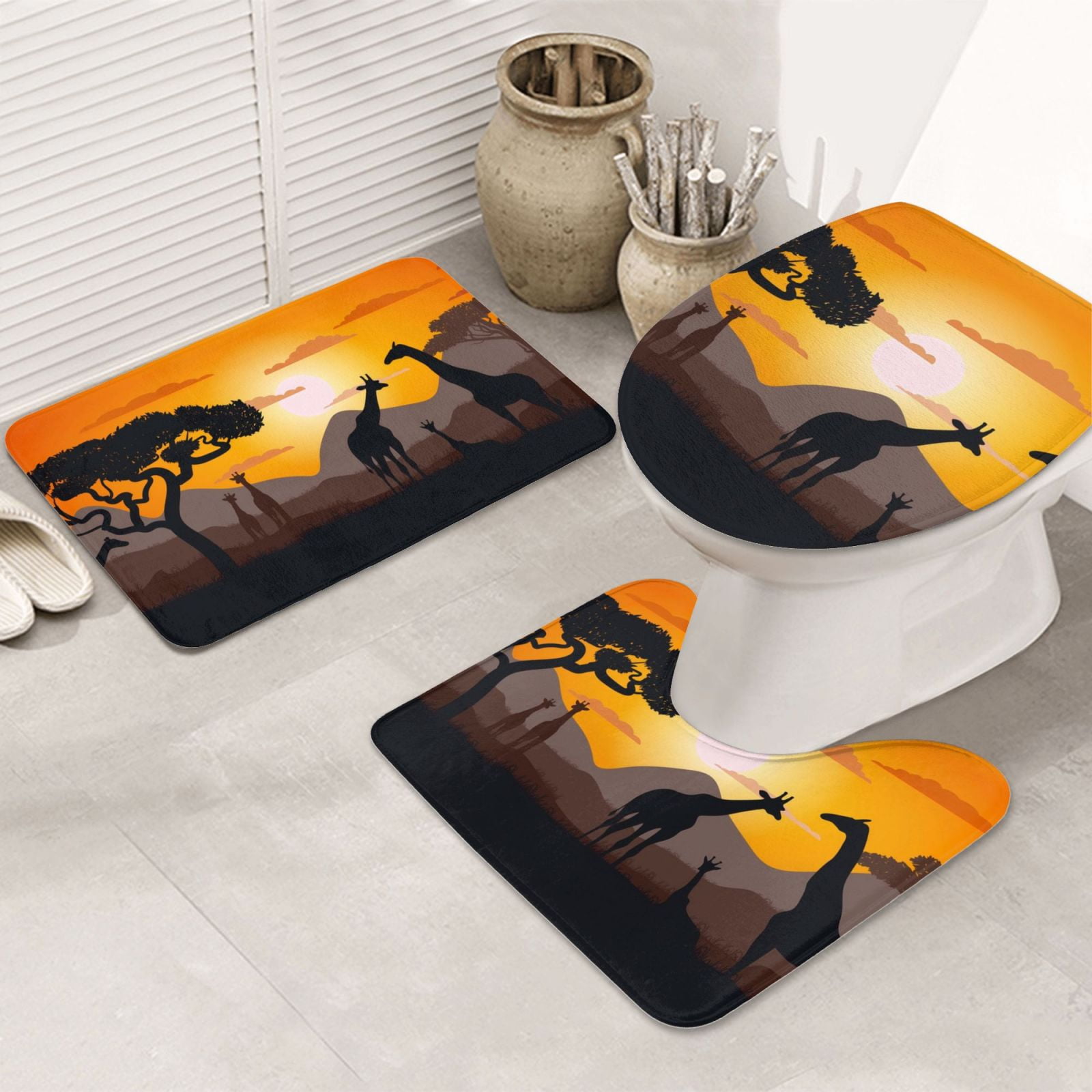 Bathroom Rugs Sets 3 Piece, Giraffes Of The African Savannah Bathroom ...