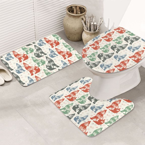 Bathroom Rugs Sets 3 Piece - Gothic Cool Husky Multi Color Absorbent Non Slip Bath Mats, U-Shape Toilet Lid Cover, Contour Mat, Soft Washable Shower Mats Bath Rug Mat for Bathroom Tub Toilet