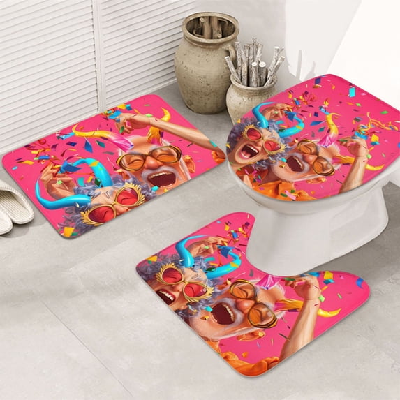Bathroom Rugs Sets 3 Piece - Happy Birthday No.103 Absorbent Non Slip Bath Mats, U-Shape Toilet Lid Cover, Contour Mat, Soft Washable Shower Mats Bath Rug Mat for Bathroom Tub Toilet