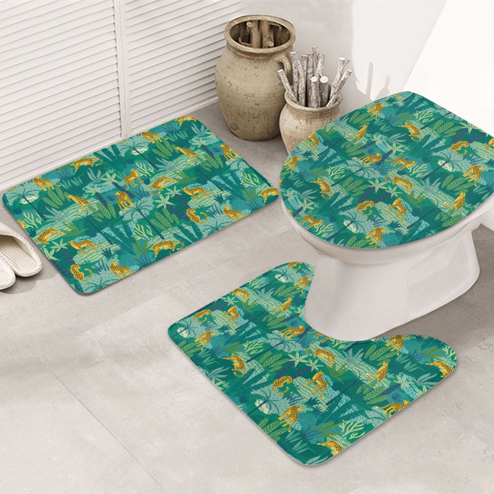 Bathroom Rugs Sets 3 Piece, Jungle leopard Bath Mats for Bathroom with ...
